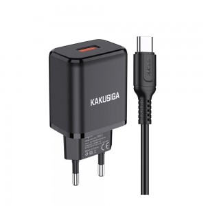 Φορτιστής Kakusiga KSC-917 με Καλώδιο USB-A σε USB Type-C Fast Charging 18W (Μαύρο)