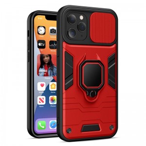 Θήκη Lens Ring Armor Kickstand Back Cover για iPhone 14 Pro Max (Κόκκινο - Μαύρο)