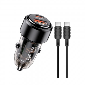 Φορτιστής Αυτοκινήτου Kakusiga KSC-1176 1xUSB-A, 1xType-C & Καλώδιο Type-C to Type-C 60W (Μαύρο)