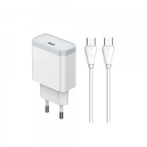 Φορτιστής Ταξιδίου LDNIO Q122 EU με 1 Θύρα USB-C και Καλώδιο 1M USB-C to USB-C 27W PD Fast Charger