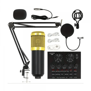 Σετ Εγγραφής Ήχου BM-800 V8 Kit με Πυκνωτικό Μικρόφωνο, Βάση Στήριξης και Κάρτα 'Ηχου V8II (Μαύρο - Χρυσό)