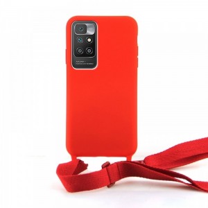 Θήκη OEM Σιλικόνης Matte Back Cover με Λουράκι για Xiaomi Redmi 10 (Red)