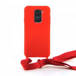 Θήκη OEM Σιλικόνης Matte Back Cover με Λουράκι για Xiaomi Redmi Note 9 (Red)