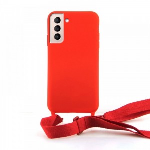 Θήκη OEM Σιλικόνης Matte Back Cover με Λουράκι για Samsung Galaxy S21 Plus (Red) 
