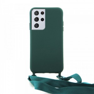 Θήκη OEM Σιλικόνης Matte Back Cover με Λουράκι για Samsung Galaxy S21 Ultra (Casal Green) 