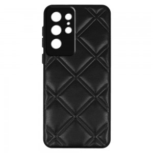 Quilted Leather με Προστασία Κάμερας Back Cover για Samsung Galaxy S22 Ultra (Μαύρο)