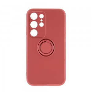 Θήκη Silicone Ring Back Cover με Προστασία Κάμερας για Samsung Galaxy S22 Ultra (Dark Pink)