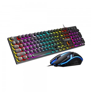 Σετ Gaming Ενσύρματο Πληκτρολόγιο και Ποντίκι T-Wolf TF270 Retro Punk με LED Φωτισμό (Μαύρο)