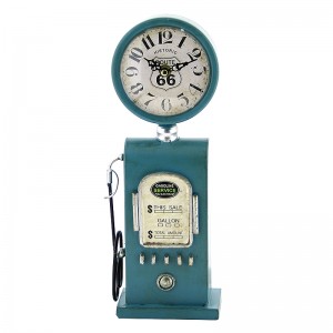 Vintage Μεταλλικό Ρολόι Αντλία Βενζίνης Gasoline Service (Γαλάζιο)