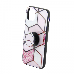 Θήκη Glass με Popsocket Bubblegum Pink Geometric Back Cover για Xiaomi Redmi Note 8 (Design)